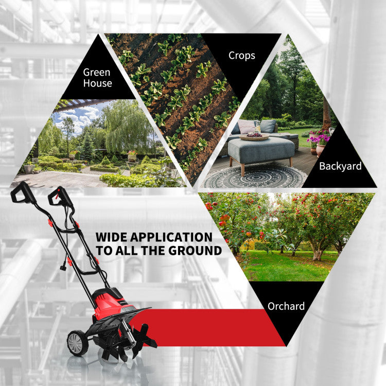 14/17 Inch 10 Amp Corded Electric Tiller and Cultivator with 9-Inch Tilling Depth