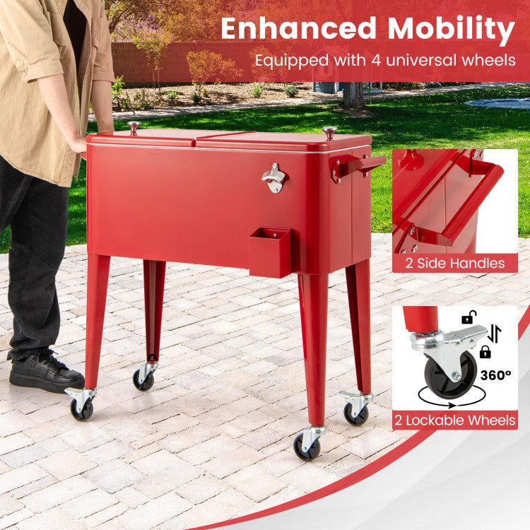 Red Portable Outdoor Patio Cooler Cart