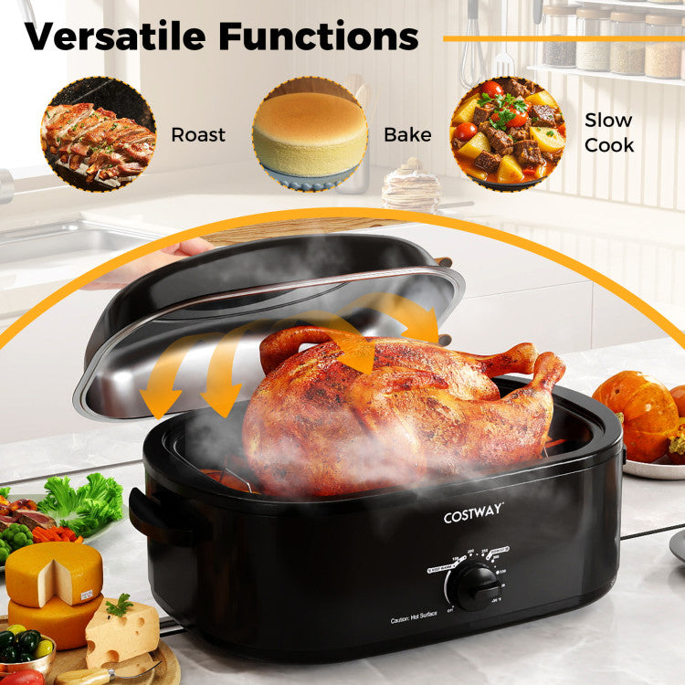 18QT Electric Roaster Oven with Self-Basting Lid Turkey Roaster with Removable Pan