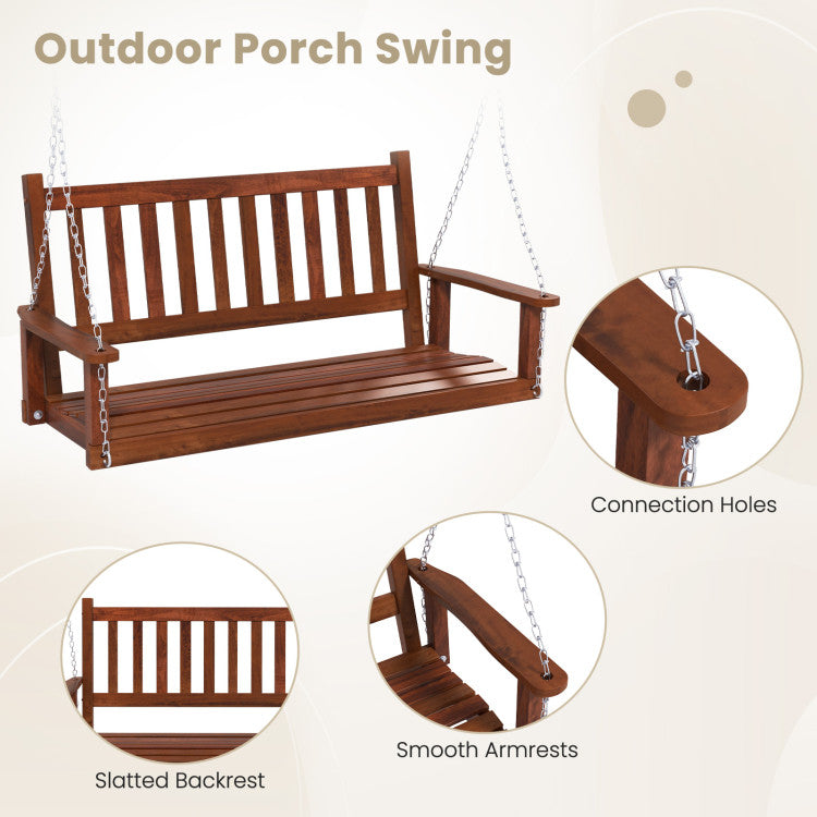 2-Person Wooden Outdoor Porch Swing with 500lbs Weight Capacity