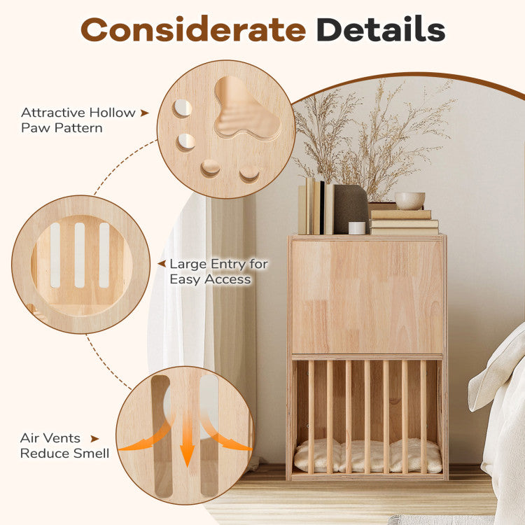 2-tier Wooden Cat Condo Indoor Symmetrical Cat House with Removable Cushions