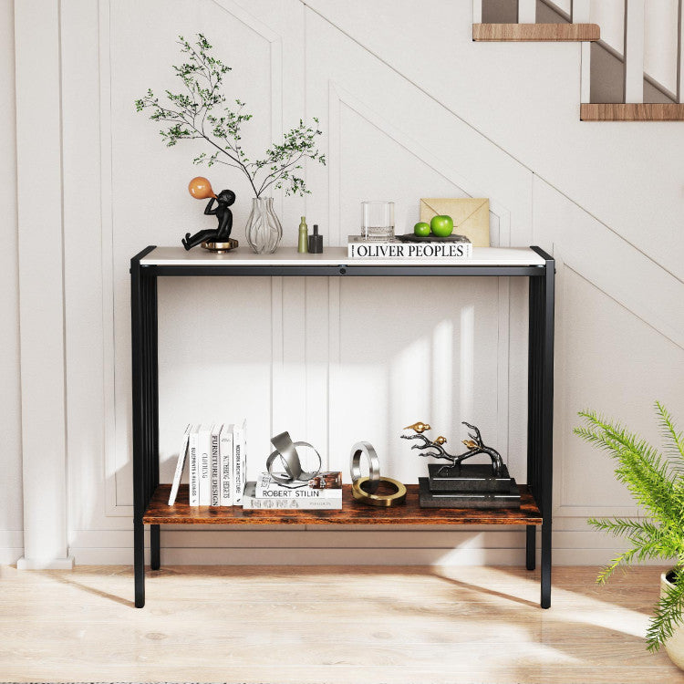 36 Inch Console Table 2-Tier Industrial Foyer Table with Sintered Stone Tabletop