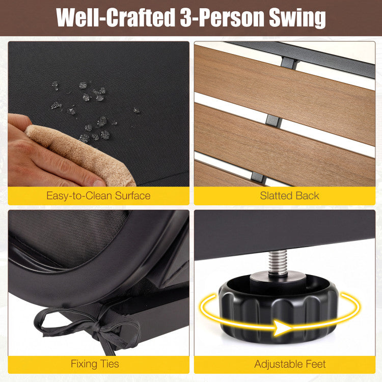 3-Person Porch Swing, Outdoor Swing with Adjustable Canopy