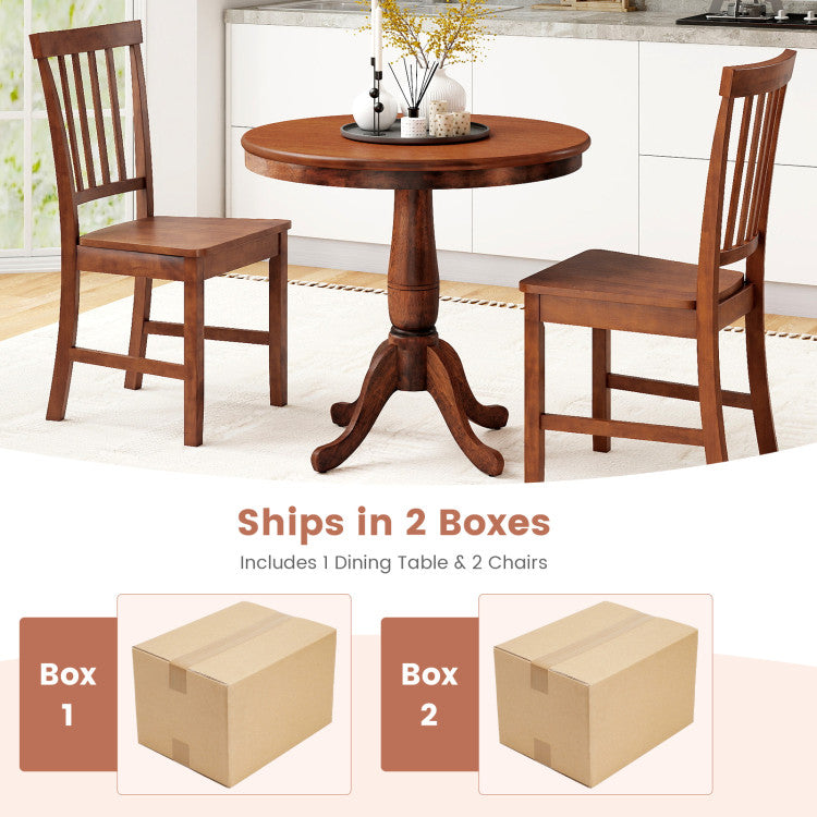 3 Pieces Wooden Dining Table and Chair Set for Cafe Kitchen Living Room