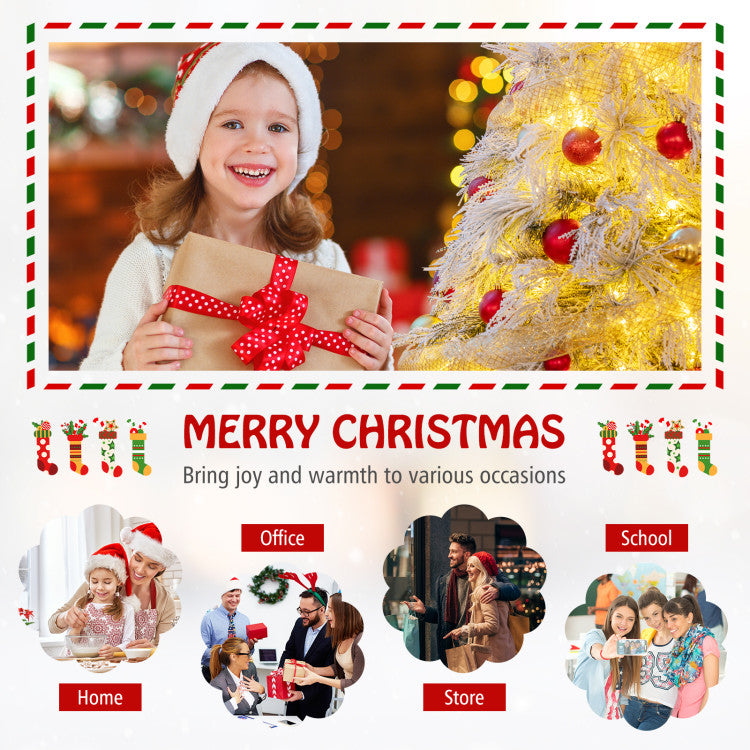 4.5/6/7 Feet Pre-Lit Snow Flocked Christmas Tree with Warm White LED Lights