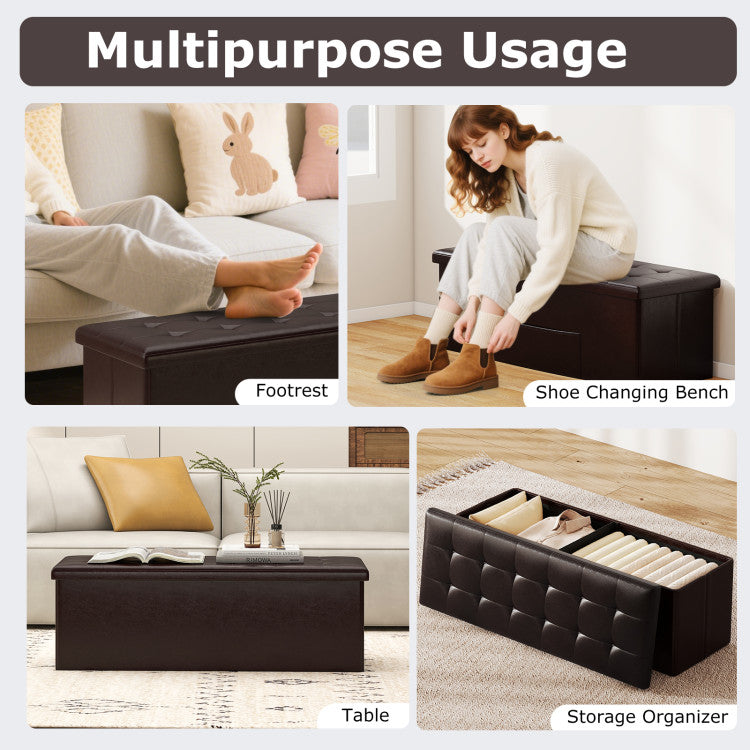 43 Inches Folding Storage Ottoman Bench Foot Rest Stool End of Bed Bench