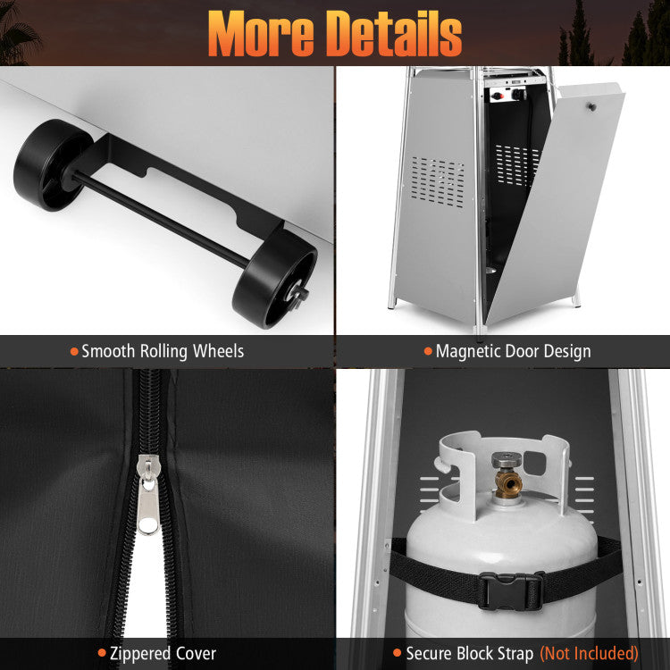 45000 BTU Pyramid Patio Heater with Zippered Cover Triple Safety Protection and wheels