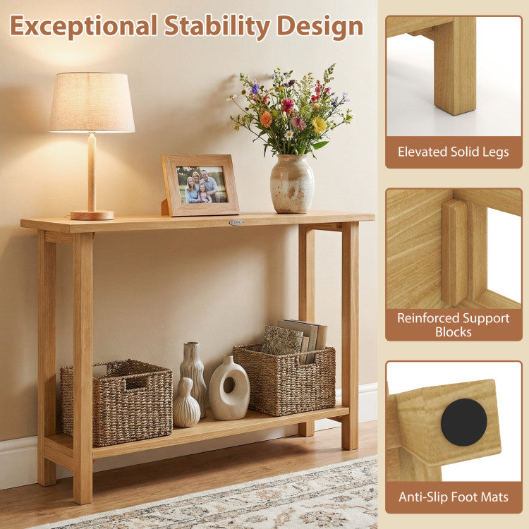 47 Inch Solid Wood Console Table with Teak Wood Frame and Storage Shelf