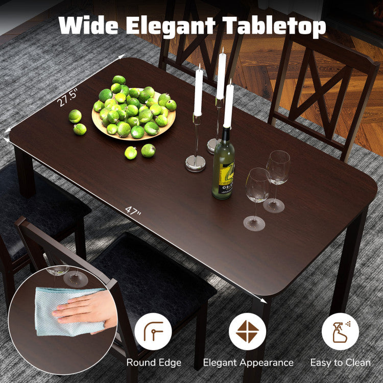 5-Piece Dining Table Set with Wide Tabletop and Rubber Wood Legs
