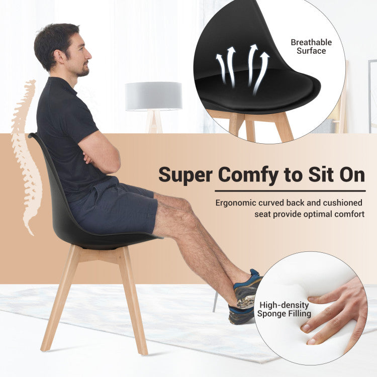 Set of 4 Modern High Backrest Dining Chairs with Wooden Legs
