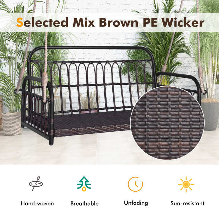 880LBS Wicker Hanging Porch Swing with Cushions
