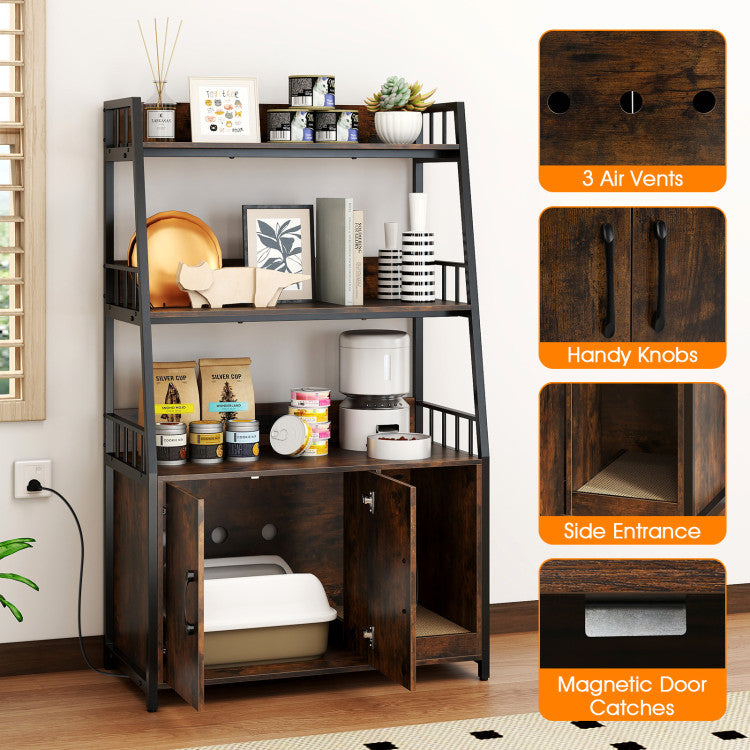 Cat Litter Box Enclosure with Storage Shelves and Scratching Pad