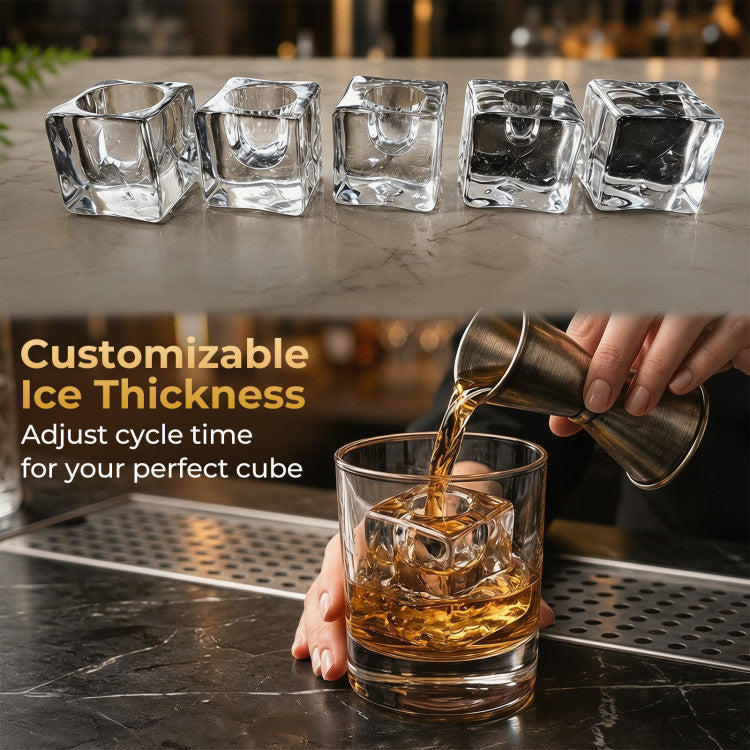 Clear Ice Cube Maker Countertop 1.6 Inches Large Square Ice Cubes