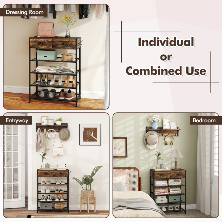 Coat Rack Shoe Stand Set 5-Tier Shoe Rack with Wall-Mounted Coat Hanger