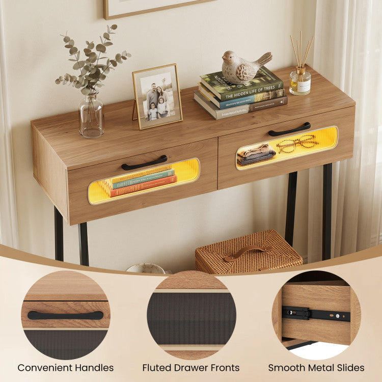 Console Table with LED Lights and Open Shelf for Hallway Entrance