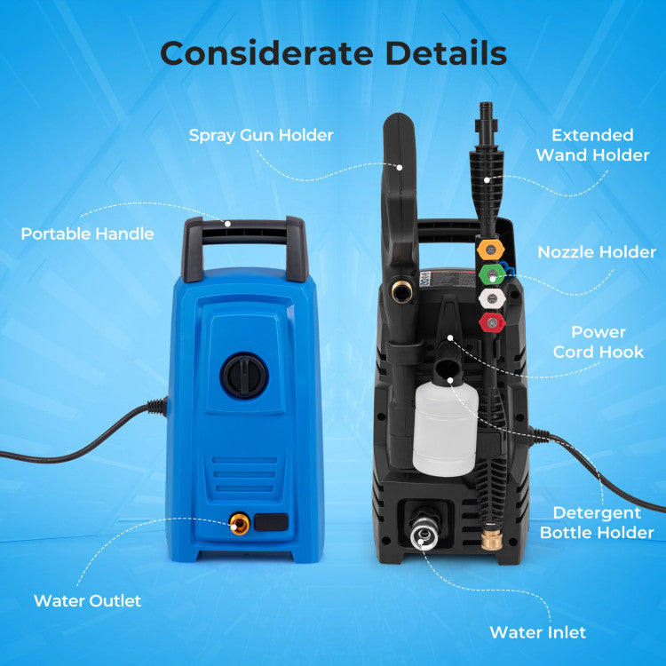 1900 PSI 1.8 GPM Electric Pressure Washer with 4 Quick Connect Nozzles