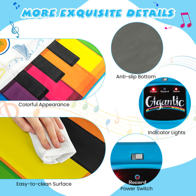 Floor Piano Dance Mat for Kids Musical Playmat with 8 Instrument Sounds