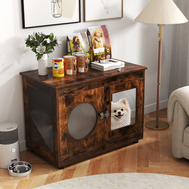 Furniture Style Dog Crate for Small and Medium Dogs with Translucent Window and Lockable Door