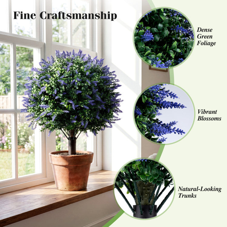 2 Pack Artificial Lavender Boxwood Topiary Ball Trees with Ground Spikes