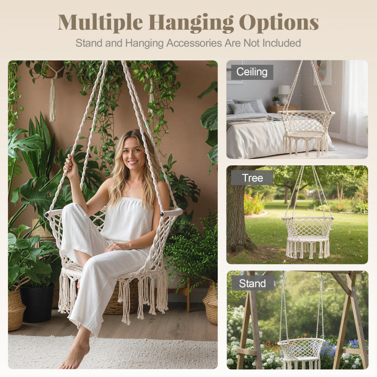 Hammock Chair Macrame Swing Hanging Cotton Rope Chair