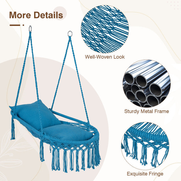 Macrame Swing Chair Hammock Chair with 2 Removable Cushions