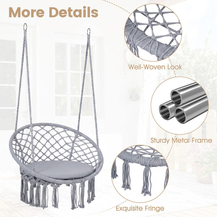 Macrame Swing Chair Hammock Chair with Round Seat Cushion