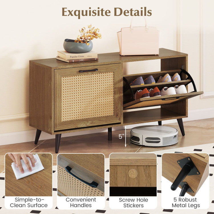 Modern Freestanding Shoe Cabinet with 2 Flip Drawers and Adjustable Shelves for Entryway
