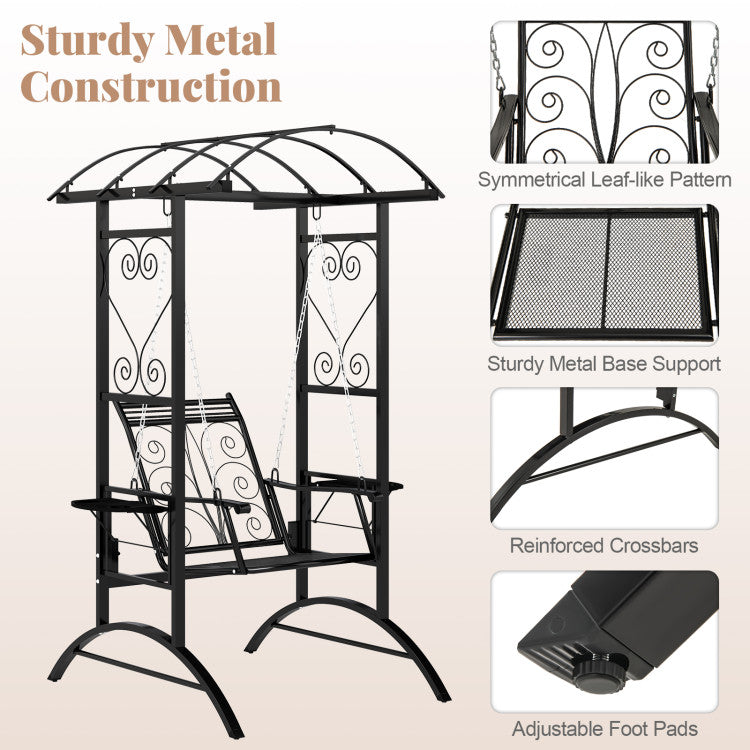 Outdoor Porch Swing with Stand and 2 Trellises for Adults