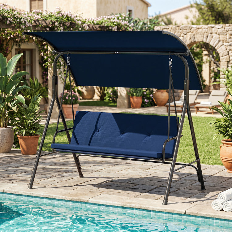 Patio Swing Chair with Adjustable Canopy & Removable Cushion and Metal Stand