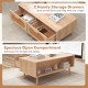 Rattan Coffee Table Mid Century Modern Center Table with 2 Storage Drawers