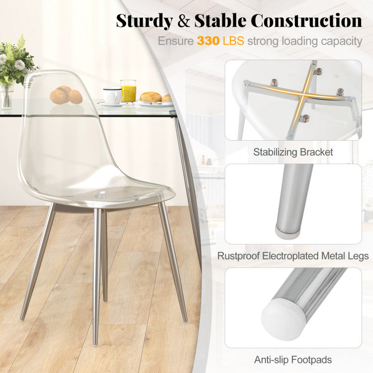 Set of 4 Dining Chairs Modern Plastic Shell Side Chair with Clear Seat and Wood Legs