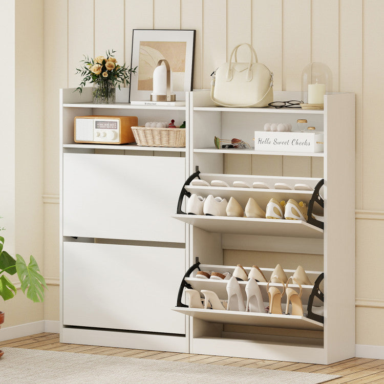 Shoe Storage Cabinet Hidden Shoe Rack with 2 Flip Drawers Adjustable and Removable Shelves