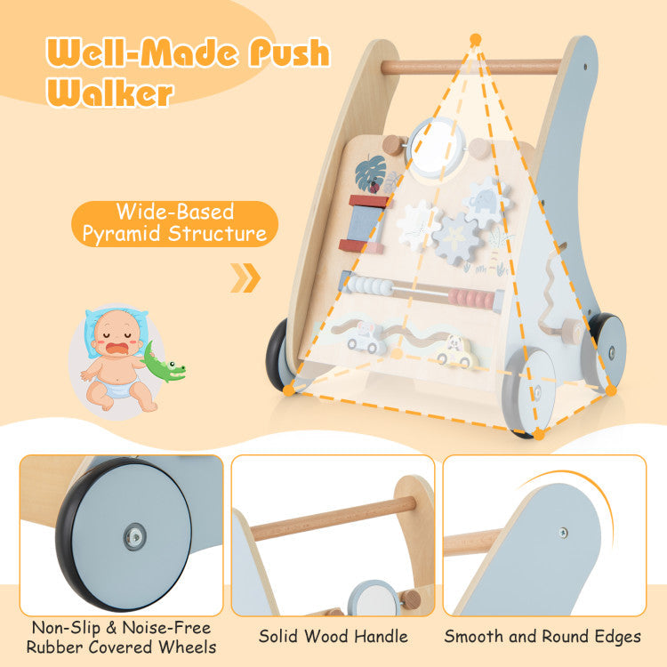 Wooden Baby Push and Pull Walker with Multi-Activity Learning Center