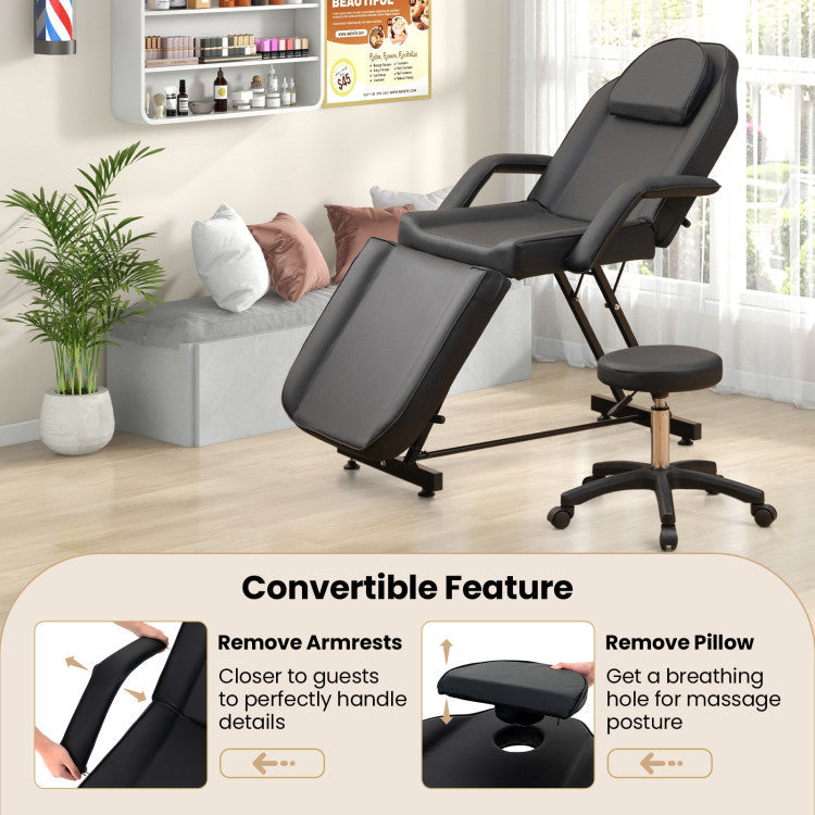 73 Inch Facial Chair Set with Removable Headrest Detachable Armrests and Towel Rack