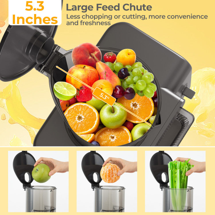 Cold Press Juicer with 5.3 Inches Feed Chute, High Juice Yield and Reverse Function