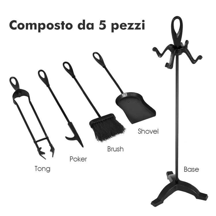 5 Pieces Stylish Iron Fireplace Tools Set