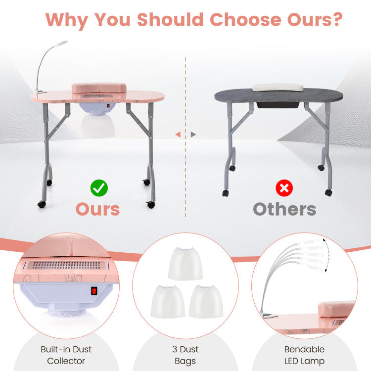 Manicure Nail Table with Bendable USB-plug LED Table Lamp