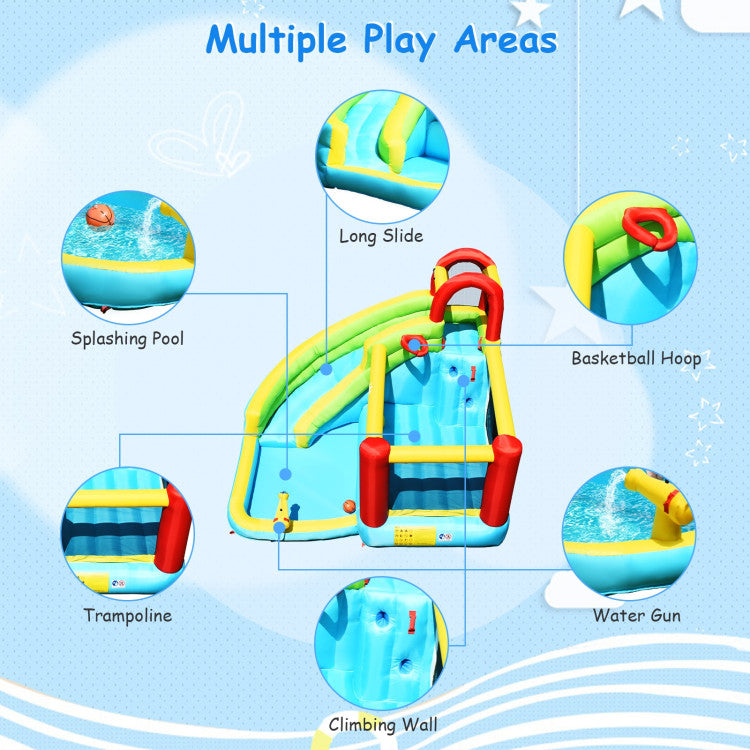 6-in-1 Inflatable Bounce House with Climbing Wall and Basketball Hoop without Blower