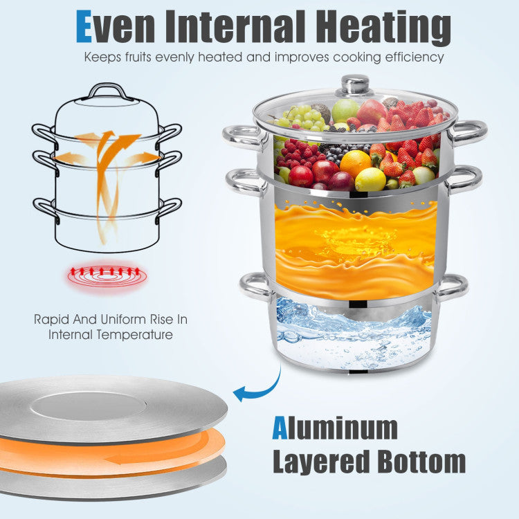 11-Quart Stainless Steel Pan Fruit Juicer Steamer