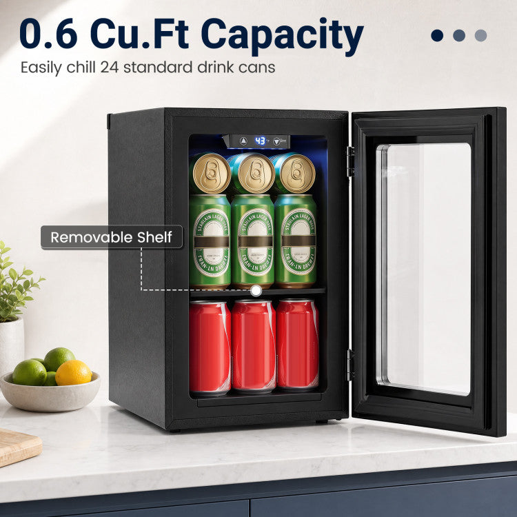0.6 Cu.Ft Beverage Refrigerator 24 Cans Countertop Mini Fridge