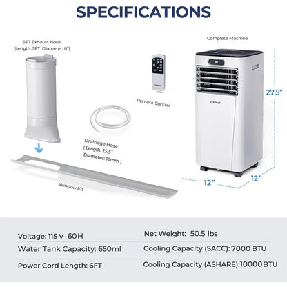 10000 BTU 4-in-1 Portable Air Conditioner with Dehumidifier and Fan Mode