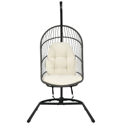 Hanging Wicker Egg Chair with Stand and Cushion