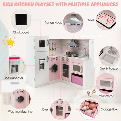 Corner Play Kitchen Wooden Toy Set with Sound and Light