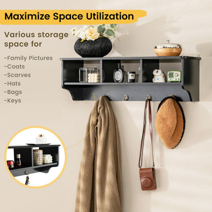 Wall Mount Hooks Shelf for Entryway Storage