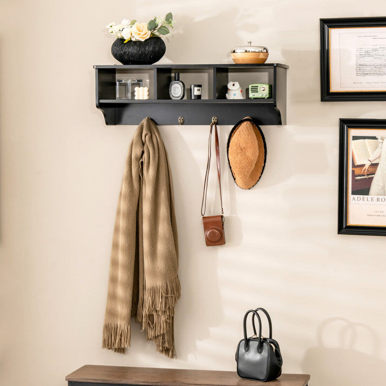 Wall Mount Hooks Shelf for Entryway Storage