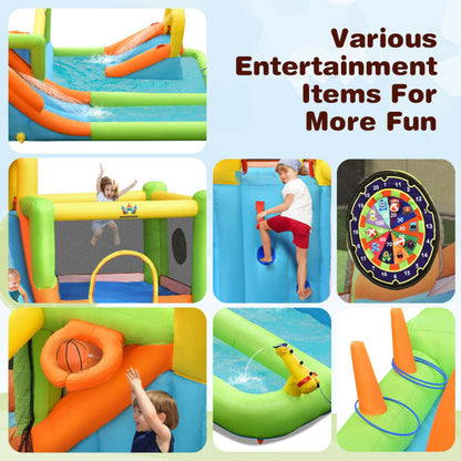 8-in-1 Inflatable Water Slide Bounce House with Splash Pool and 735W Blower