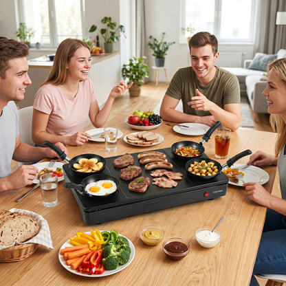 1000W Electric Grill Griddle with 4 Nonstick Woks and Wooden Spatulas for Pancakes
