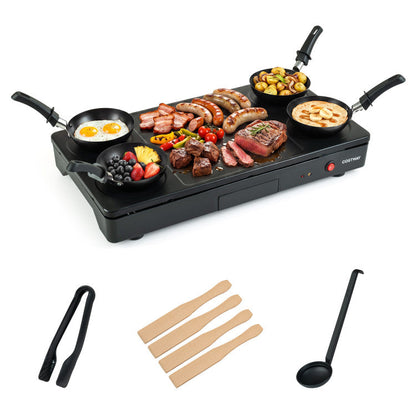 1000W Electric Grill Griddle with 4 Nonstick Woks and Wooden Spatulas for Pancakes