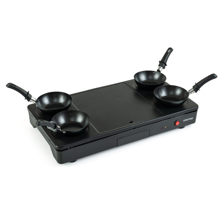 1000W Electric Grill Griddle with 4 Nonstick Woks and Wooden Spatulas for Pancakes