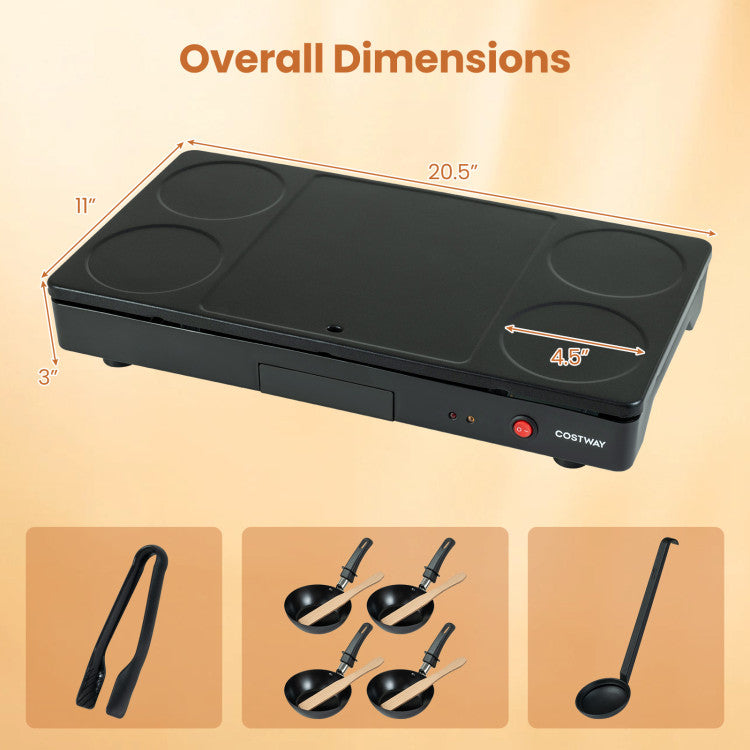 1000W Electric Grill Griddle with 4 Nonstick Woks and Wooden Spatulas for Pancakes